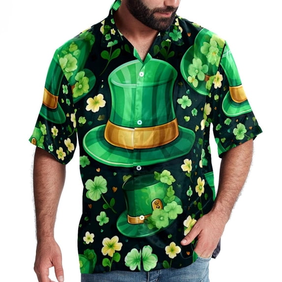Saint Patrick's Day Men's Hawaiian Button Down Printed Short Sleeve Summer Beach Shirts