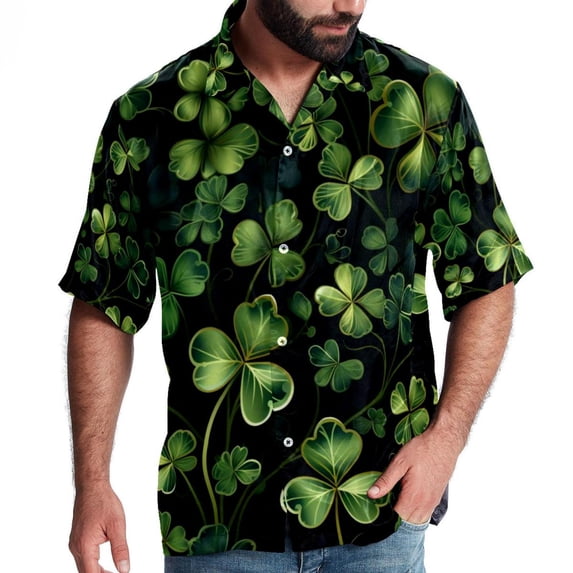 Saint Patrick's Day Men's Hawaiian Shirt, Button Down Poplin Short Sleeve Casual Summer Beach Printed Unisex Shirts