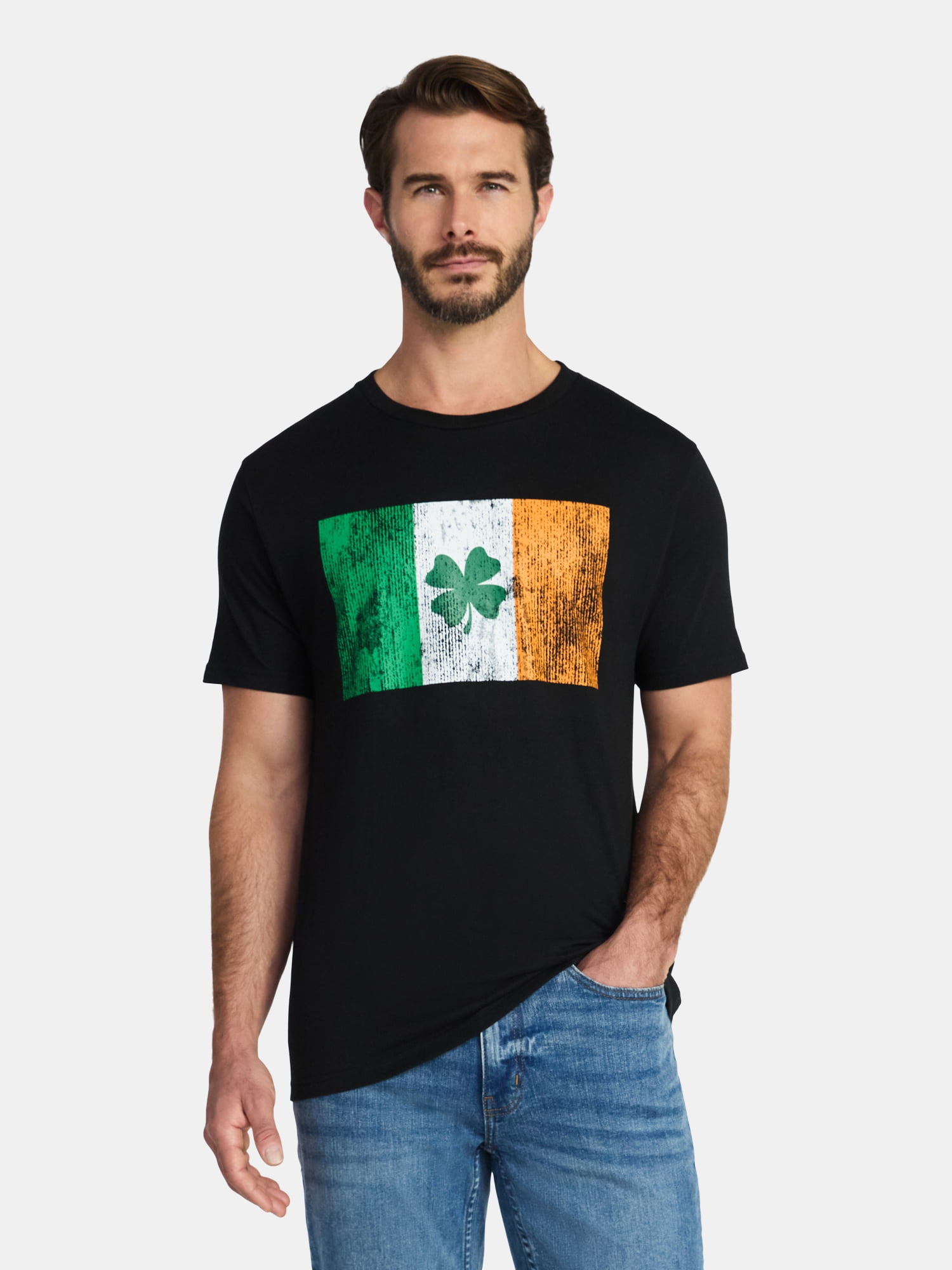 Saint Patrick's Day Men's Ireland Flag Clover Graphic Tee by Way to Celebrate, Sizes XS-5XL