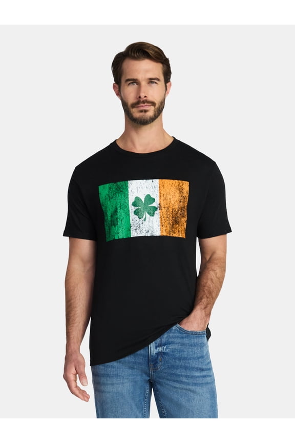 Saint Patrick's Day Men's Ireland Flag Clover Graphic Tee by Way to Celebrate, Sizes XS-5XL