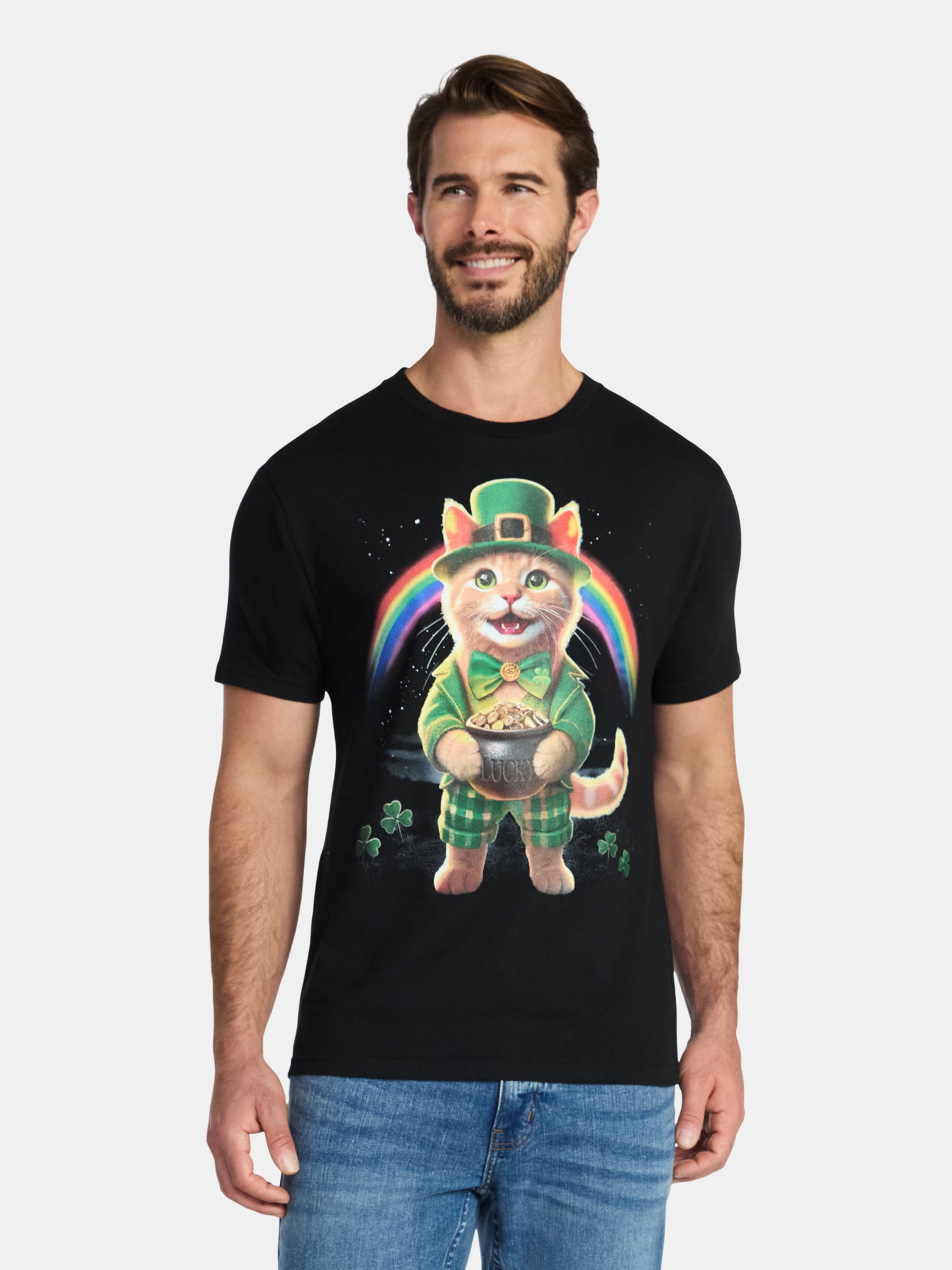 Saint Patrick's Day Men's Lucky Cat O Gold Graphic Tee by Way to Celebrate, Sizes XS-5XL