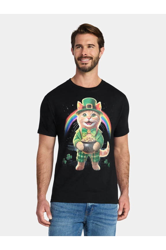Saint Patrick's Day Men's Lucky Cat O Gold Graphic Tee by Way to Celebrate, Sizes XS-5XL