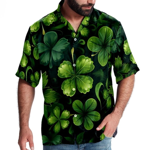 Saint Patrick's Day Men's Short Sleeve Beach Shirts, Casual Button Down Poplin Printed Summer Tops - Unisex
