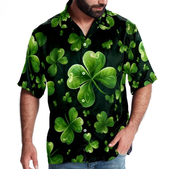 Saint Patrick's Day Men's Short Sleeve Beach Shirts, Casual Button Down Poplin Printed Summer Tops - Unisex