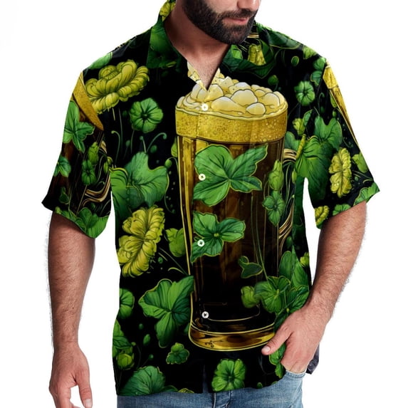 Saint Patrick's Day Men's Short Sleeve Beach Shirts, Casual Poplin Button Down Shirt, Summer Casual Printed Unisex Shirts
