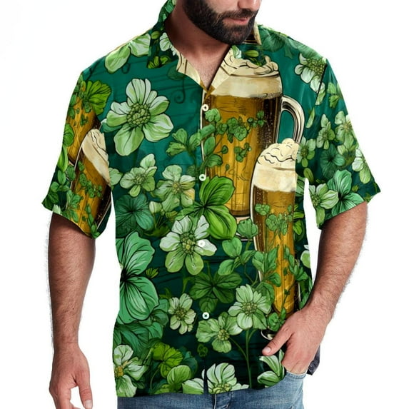Saint Patrick's Day Men's Short Sleeve Beach Shirts, Casual Poplin Button Down Shirt, Summer Casual Printed Unisex Shirts
