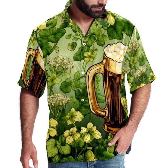 Saint Patrick's Day Men's Short Sleeve Button Down Hawaiian Shirts for Summer Beach Casual Printed Style