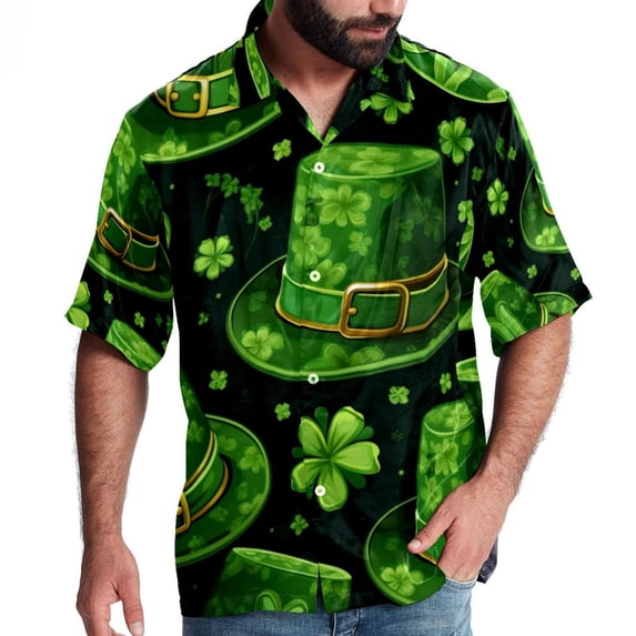 Saint Patrick's Day Men's Short Sleeve Casual Printed Button Down Beach Shirt Summer Unisex Top