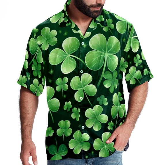 Saint Patrick's Day Men's Short Sleeve Casual Printed Button Down Beach Shirts - Summer Fashion Tops