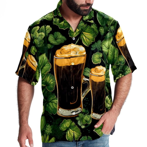 Saint Patrick's Day Men's Short Sleeve Hawaiian Beach Poplin Shirt Casual Printed Button Down Summer Unisex Shirt