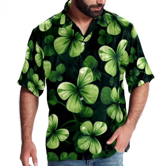 Saint Patrick's Day Men's Short Sleeve Hawaiian Poplin Shirt, Casual Printed Button Down Summer Beach Shirts - Unisex