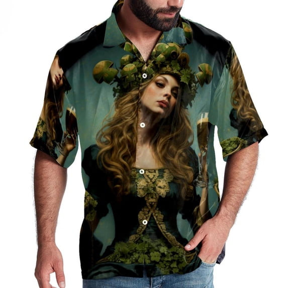 Saint Patrick's Day Men's Short Sleeve Hawaiian Shirt, Casual Printed Button Down Beach Tops, Summer Poplin Spread Collar Unisex Button Down Shirts