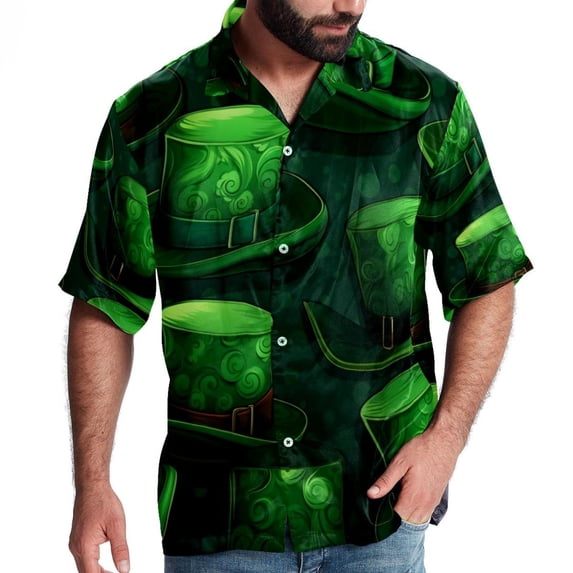 Saint Patrick's Day Men's Short Sleeve Poplin Beach Shirts, Casual Printed Button Down Summer Hawaiian Shirt - Unisex