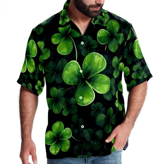 Saint Patrick's Day Men's Short Sleeve Poplin Beach Shirts, Casual Printed Button Down Summer Hawaiian Shirt - Unisex