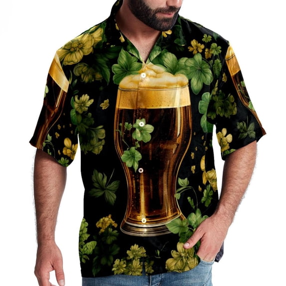 Saint Patrick's Day Men's Short Sleeve Poplin Beach Shirts, Casual Printed Button Down Summer Hawaiian Shirt - Unisex