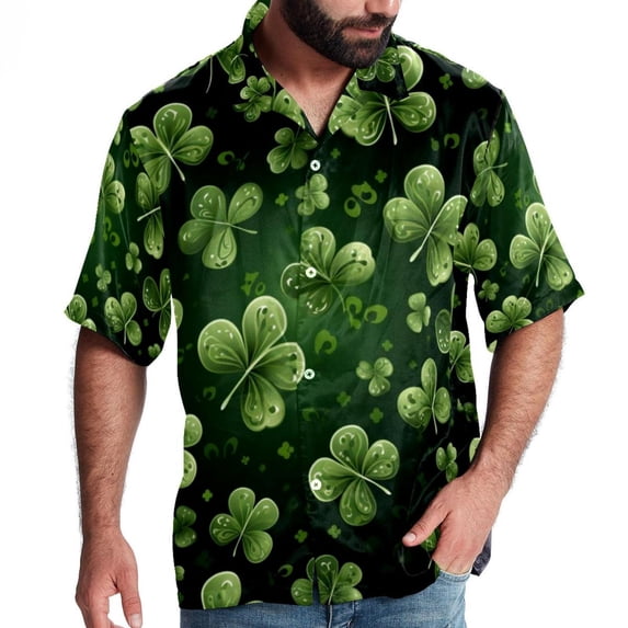 Saint Patrick's Day Men's Short Sleeve Poplin Shirt, Casual Printed Button Down, Summer Beach Hawaiian Shirts, Unisex