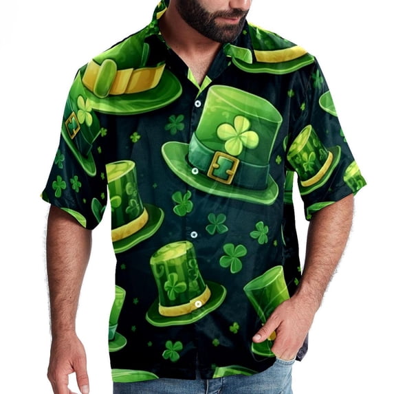 Saint Patrick's Day Men's Short Sleeve Poplin Shirt with Spread Collar Tops, Casual Printed Button Down, Summer Beach Shirt for Men - Unisex, Stylish Men's Shirts