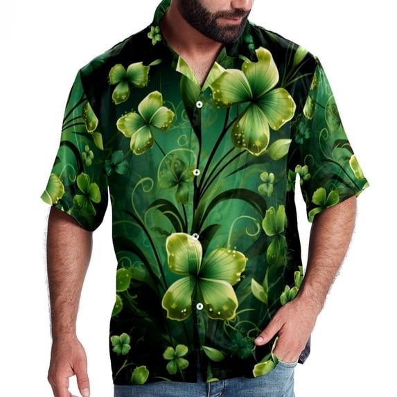 Saint Patrick's Day Men's Short Sleeve Printed Button Down Beach, Casual, Poplin Shirts for Summer Vacation