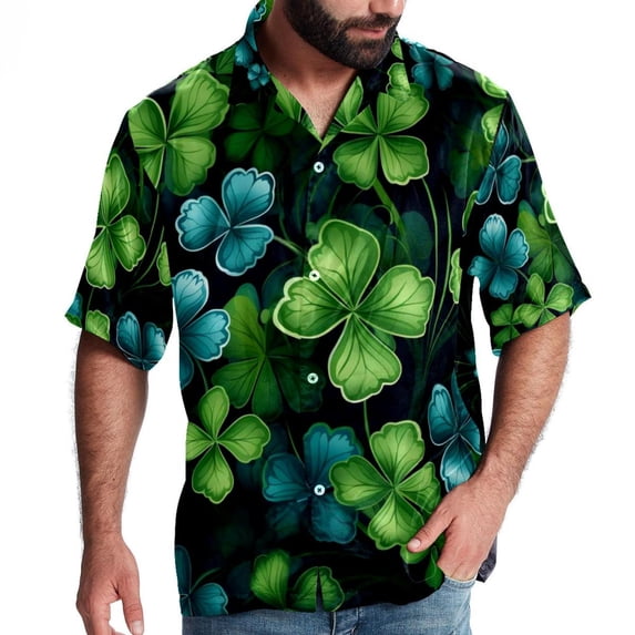Saint Patrick's Day Men's Short Sleeve Shirts, Casual, Printed, Button Down, Beach Shirt - Spread Collar Tops for Summer Beach Fun