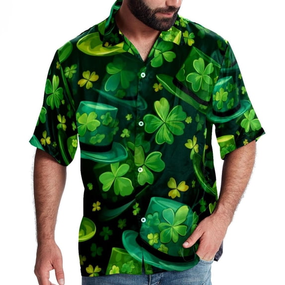 Saint Patrick's Day Men's Short Sleeve Shirts with Spread Collar Tops, Casual Printed Poplin Shirt, Button Down Short Summer Beach Shirts - Unisex