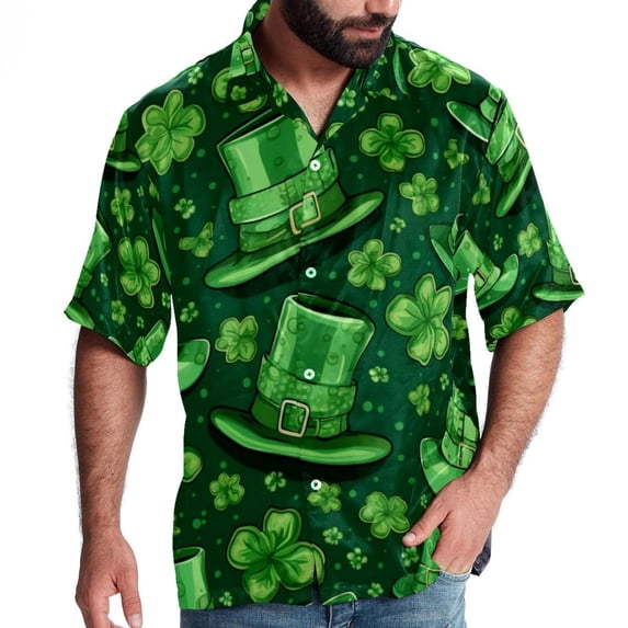 Saint Patrick's Day Men's Short Sleeve Spread Collar Beach Shirts Casual Printed Button Down Unisex Summer Tops