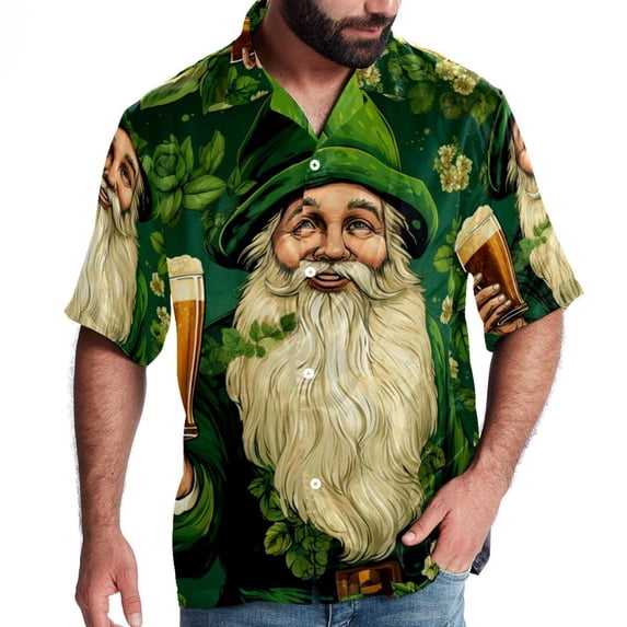 Saint Patrick's Day Men's Short Sleeve Spread Collar Hawaiian Shirts, Casual Printed Button Down Summer Beach Tops, Unisex Men's Shirts