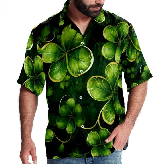 Saint Patrick's Day Men's Short Sleeve Spread Collar Tops, Casual Button Down Shirts, Printed Summer Beach Shirts, Unisex