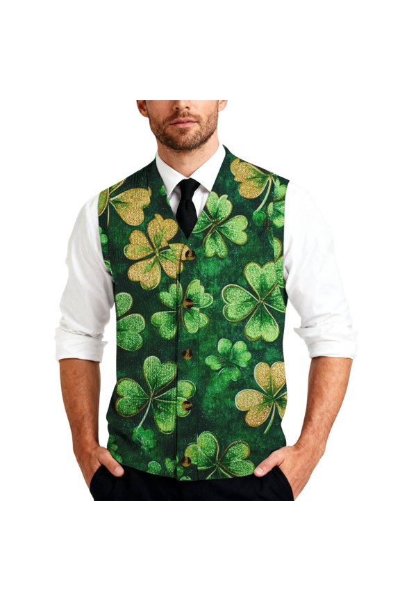 Saint Patrick's Day Mens Vest V-Neck Button Sleeveless Cardigan St. Patrick's Day Vest Sweater