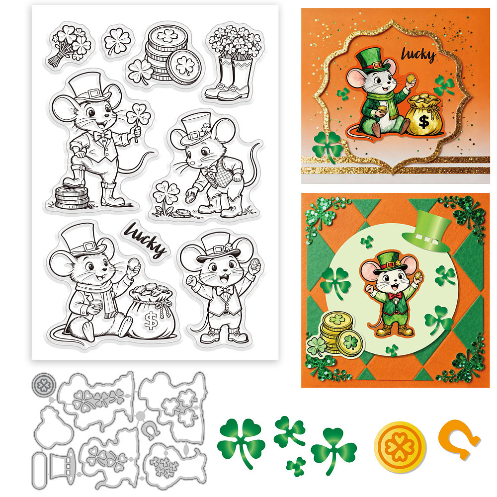 Saint Patrick's Day Mouse Clear Stamps and Cutting Dies Set for Card ...