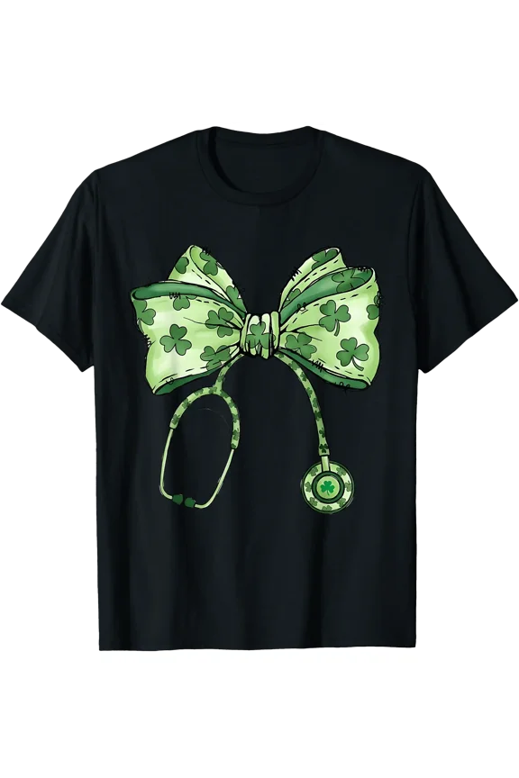 Saint Patrick's Day Nurse Shamrock Bow Stethoscope Women T-Shirt, Unisex T-Shirt