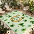 thumbnail image 1 of Saint Patrick's Day Outdoor Rug for Patio/Deck/Porch, Non-Slip Large Area Rug 3 x 5 Ft, Spring Horseshoe Green Clovers Leaves Indoor Outdoor Rugs Washable Area Rugs, Camping Rug Carpet Runner, 1 of 8