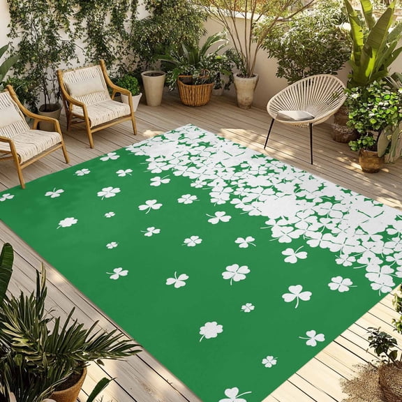 Saint Patrick's Day Outdoor Rug for Patio/Deck/Porch, Non-Slip Large Area Rug 3 x 5 Ft, Spring Lucky Grasses Falling Indoor Outdoor Rugs Washable Area Rugs, Reversible Camping Rug Carpet Runner