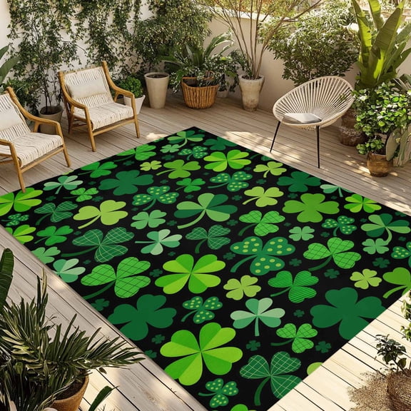 Saint Patrick's Day Outdoor Rug for Patio/Deck/Porch, Non-Slip Large Area Rug 4 x 6 Ft, Spring Farmhouse Botanical Clovers Indoor Outdoor Rugs Washable Area Rugs, Reversible Camping Rug Carpet Runner