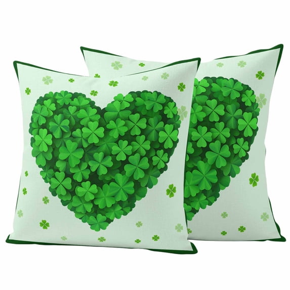 Saint Patrick's Day Outdoor Waterproof Pillow Covers, Spring Lucky Grass Love Heart Decorative Square Throw Pillowcase Sofa Cushion Sham for Patio/Couch/Chair, 24"x24" 2 Pack