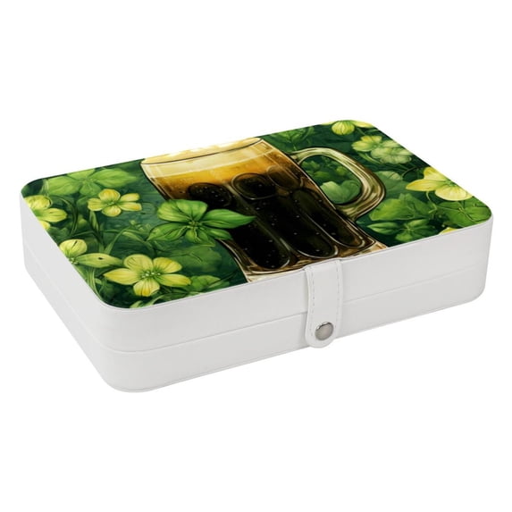 Saint Patrick's Day PU Leather Earring Holder Jewelry Organizer with Removable Compartment and Necklace Holder, Portable