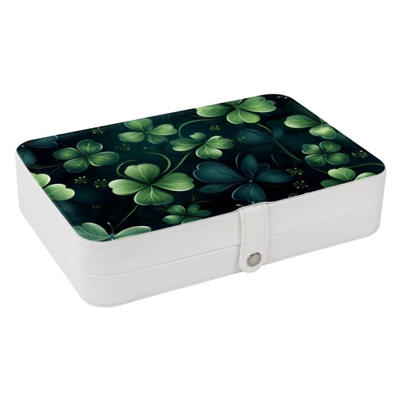 Saint Patrick's Day PU Leather Earring Organizer Box with Removable Compartment, Display Case, and Bracelet Holder - Portable Storage Solution