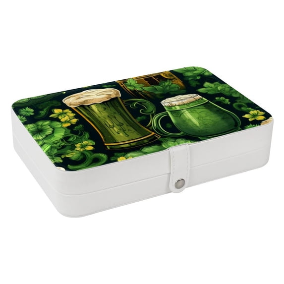 Saint Patrick's Day PU Leather Necklace Organizer Decorative Box with Removable Compartment Portable Necklace Holder