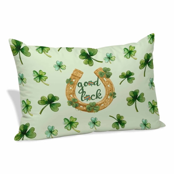 Saint Patrick's Day Pillow Protectors with Zipper Standard Size, Spring Horseshoe Green Clovers Leaves Soft Brushed Microfiber Breathable Throw Pillow Covers, Pillowcase for Couch Sofa 20"x26"