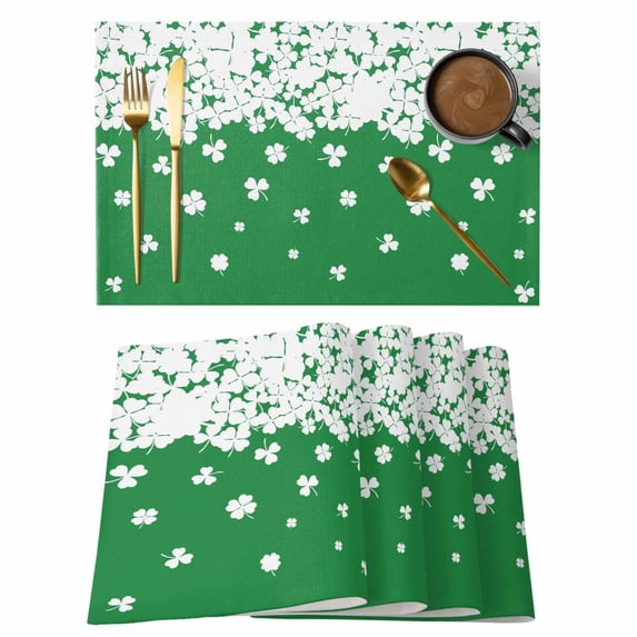 Saint Patrick's Day Placemats Set of 4 Spring Lucky Grasses Falling Place Mats Indoor Wipeable Table Mats Washable Cloth Dining Table Placemats for Kitchen Holiday Party Home Decor 13x19 Inch