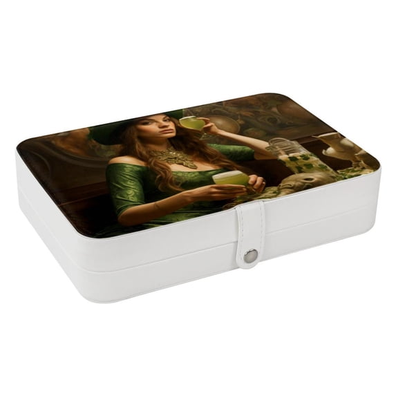 Saint Patrick's Day Portable PU Leather Earring Holder Storage Box Display Case with Removable Compartment