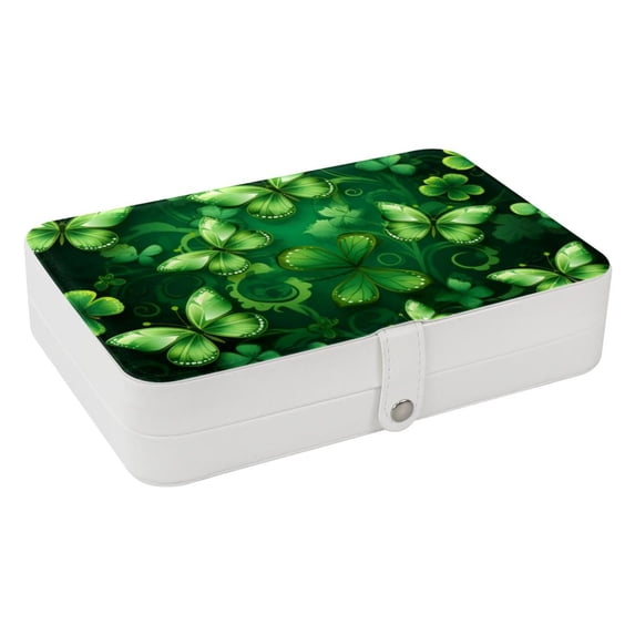 Saint Patrick's Day Portable PU Leather Organizer Box with Removable Compartment for Jewelry Display and Storage - Jewelry Boxes Included