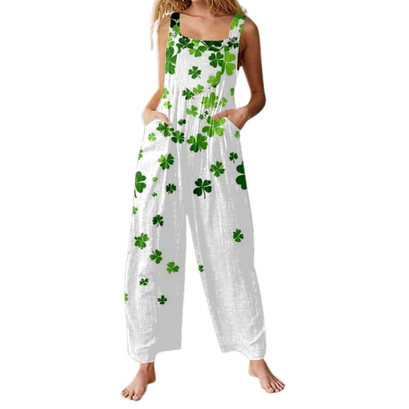 Saint Patrick's Day Printed Women Overalls Festival Jumpsuit Plus Sizes Work Bibs Coveralls Romper
