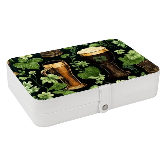 Saint Patrick's Day Pu Leather Decorative Box with Removable Compartment, Portable Bracelet Holder, Necklace Organizer, and Storage Box