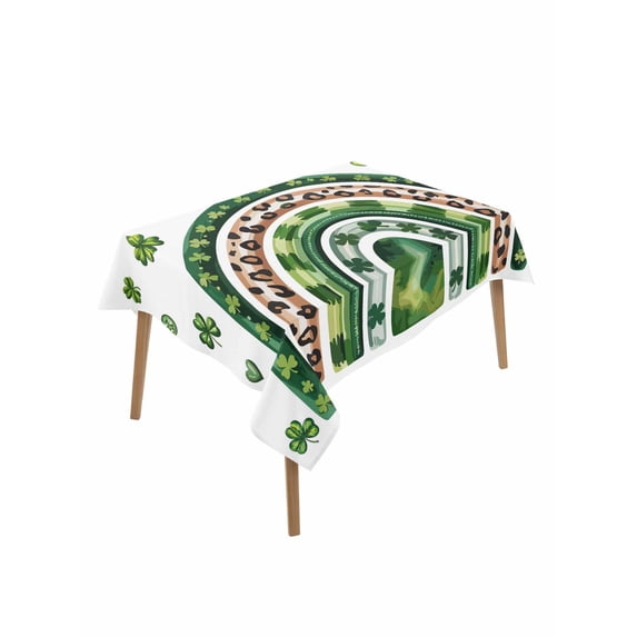 Saint Patrick's Day Rectangle Tablecloth, Green Shamrock Leaves Spring Lucky Waterproof & StainResistant Tablecloth, Washable Oil-proof Table Cover for Dining/Party/Wedding/Camping/Buffet 60x102 In