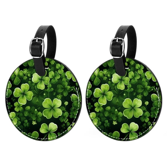 Saint Patrick's Day Set of 2pcs PU Leather Round Suitcase Tags with Privacy Cover and Name ID Tag - Ideal for Travel Luggage, Handbags, Backpacks, School Bags