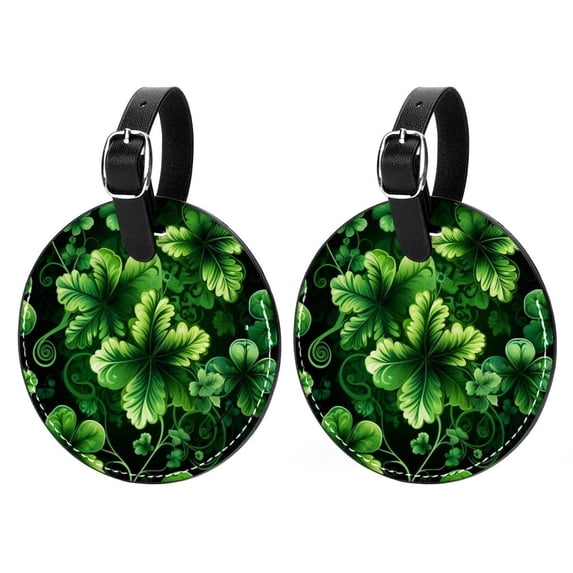 Saint Patrick's Day Set of 2pcs PU Leather Round Suitcase Tags with Privacy Cover and Name ID Tag - Ideal for Travel Luggage, Handbags, Backpacks, School Bags