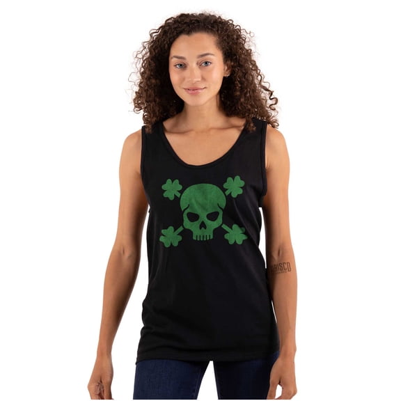 Saint Patrick's Day Shamrock Skull Tank Top T Shirts Men Women Brisco Brands S