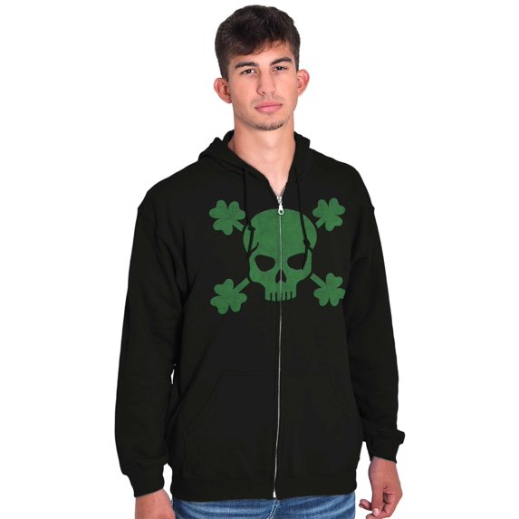 Saint Patrick's Day Shamrock Skull Unisex Fleece Graphic Zip Up Hoodie Brisco Brands 5X