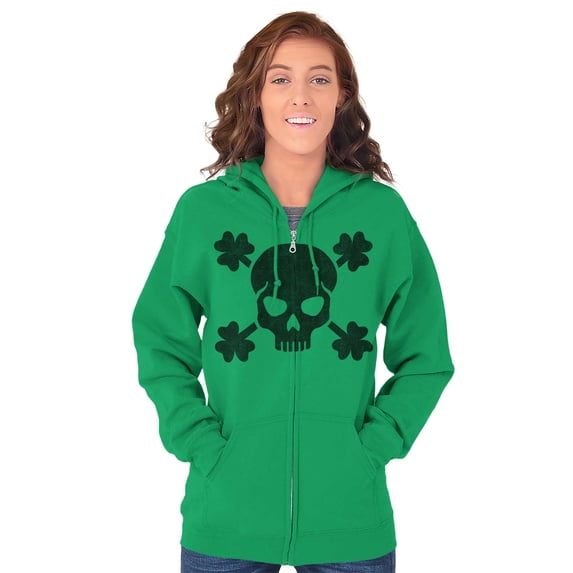 Saint Patrick's Day Shamrock Skull Zip Up Hoodie Men's Women's Brisco Brands S