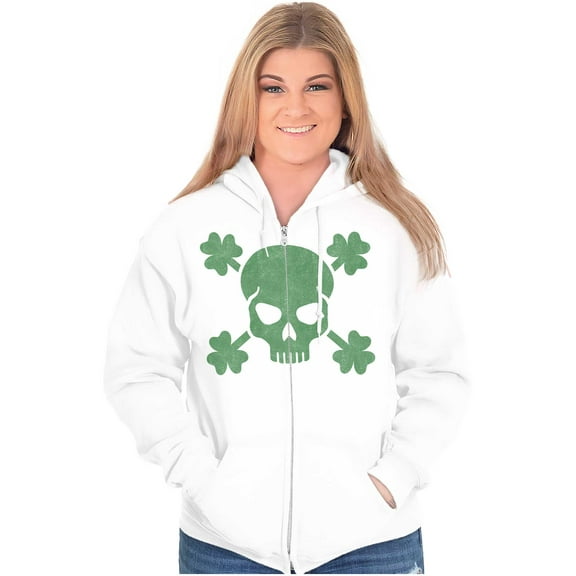 Saint Patrick's Day Shamrock Skull Zip Up Hoodie Men's Women's Brisco Brands X